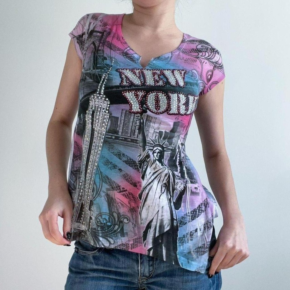Y2K Bedazzled New York Graphic Top
